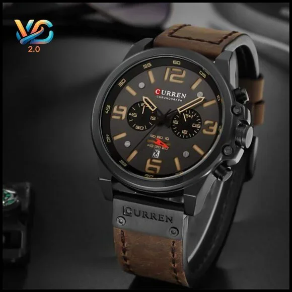 Men's Sport Military Analog Quartz Watch Leather Strap Waterproof Chronograph